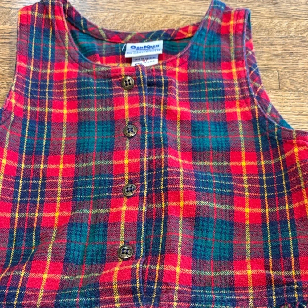 Vintage OshKosh B'gosh Flannel Red and Green Plaid Jumper Size 3T - Picture 3 of 10